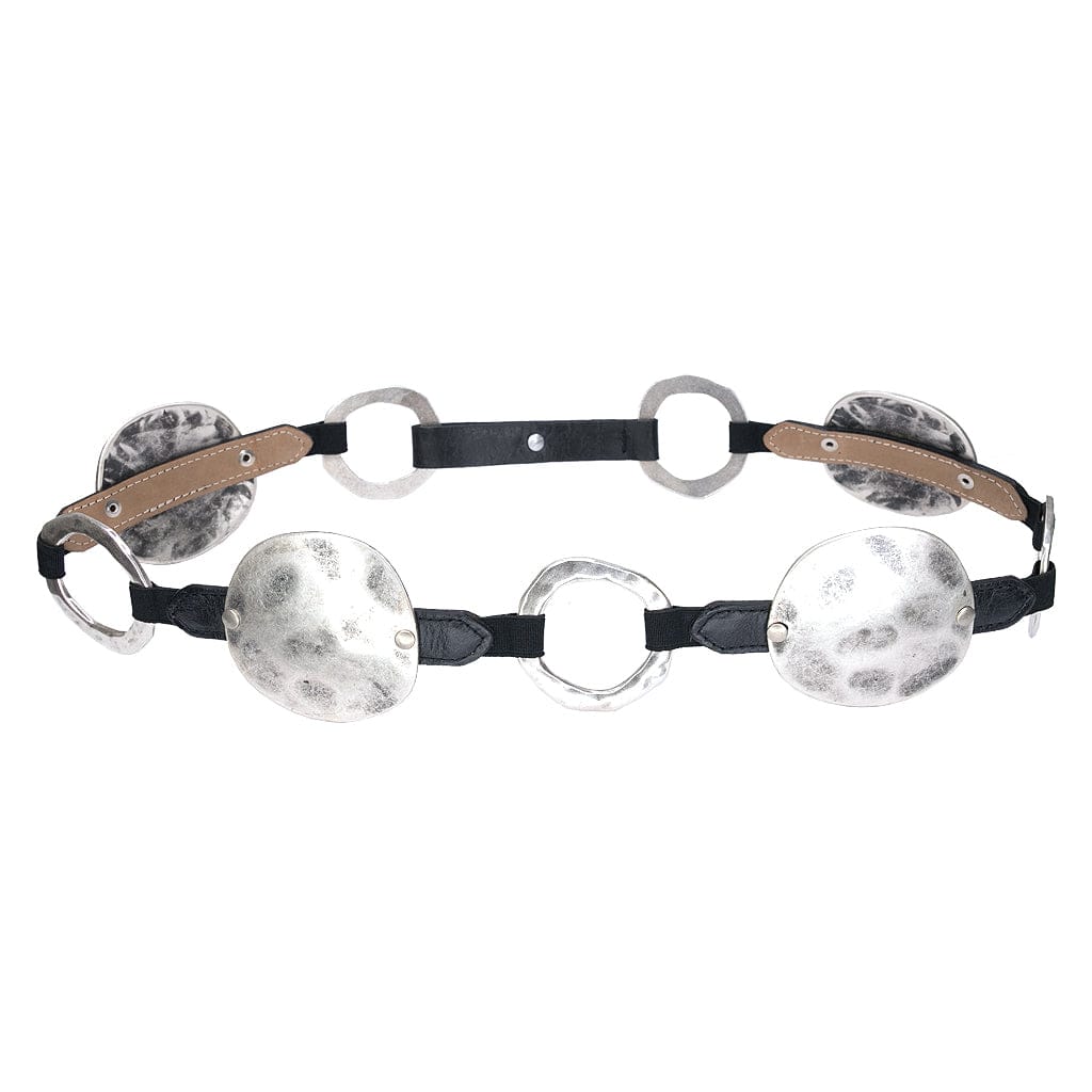 Phantom Belt in recycled black Italian leather with silver-plated rings and stretch detail, Streets Ahead