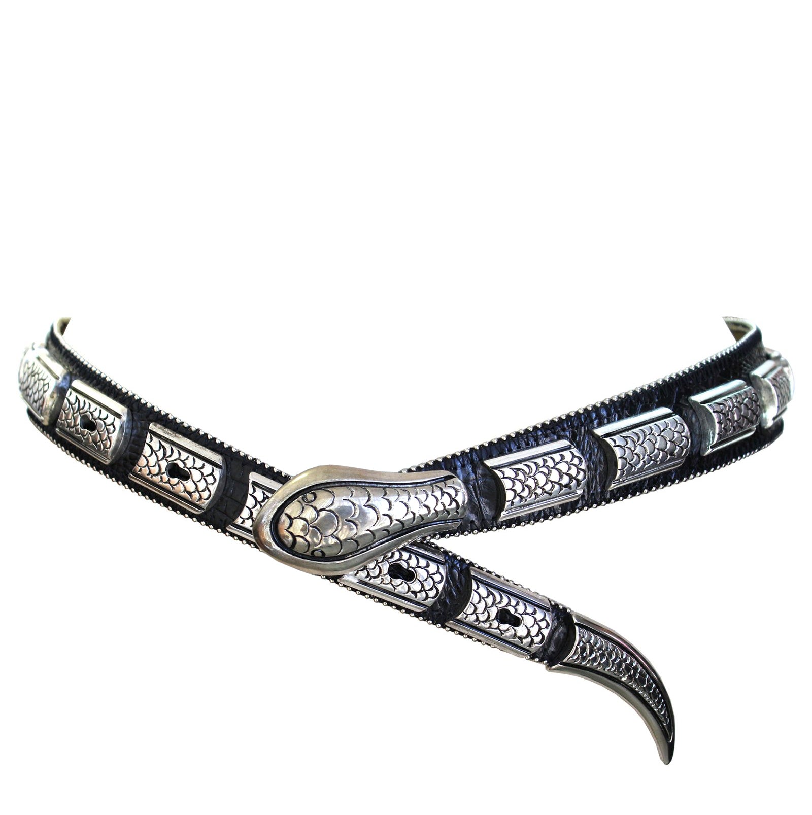 Viper Belt in black Italian leather with vintage hardware and ball-and-chain trim, Streets Ahead